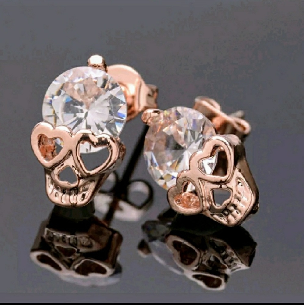 Rose Gold Crystal Skull Earrings
